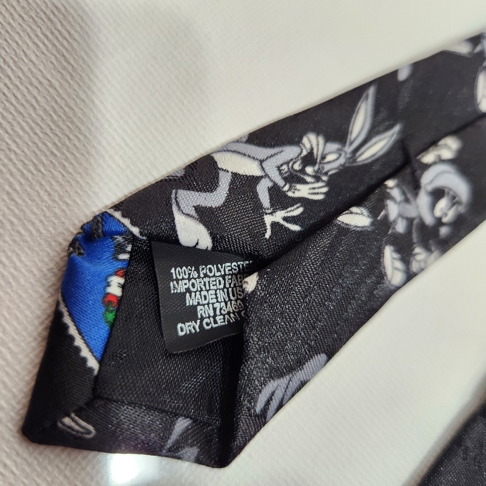 Looney Tunes Bugs Bunny Necktie Licensed Cartoon Stamp Collection Black/Blue - Picture 5 of 7